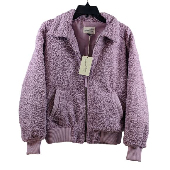 Collared Sherpa Bomber Jacket Universal Thread Mauve S Pink Zip Up Side Pockets‎ - Picture 1 of 9